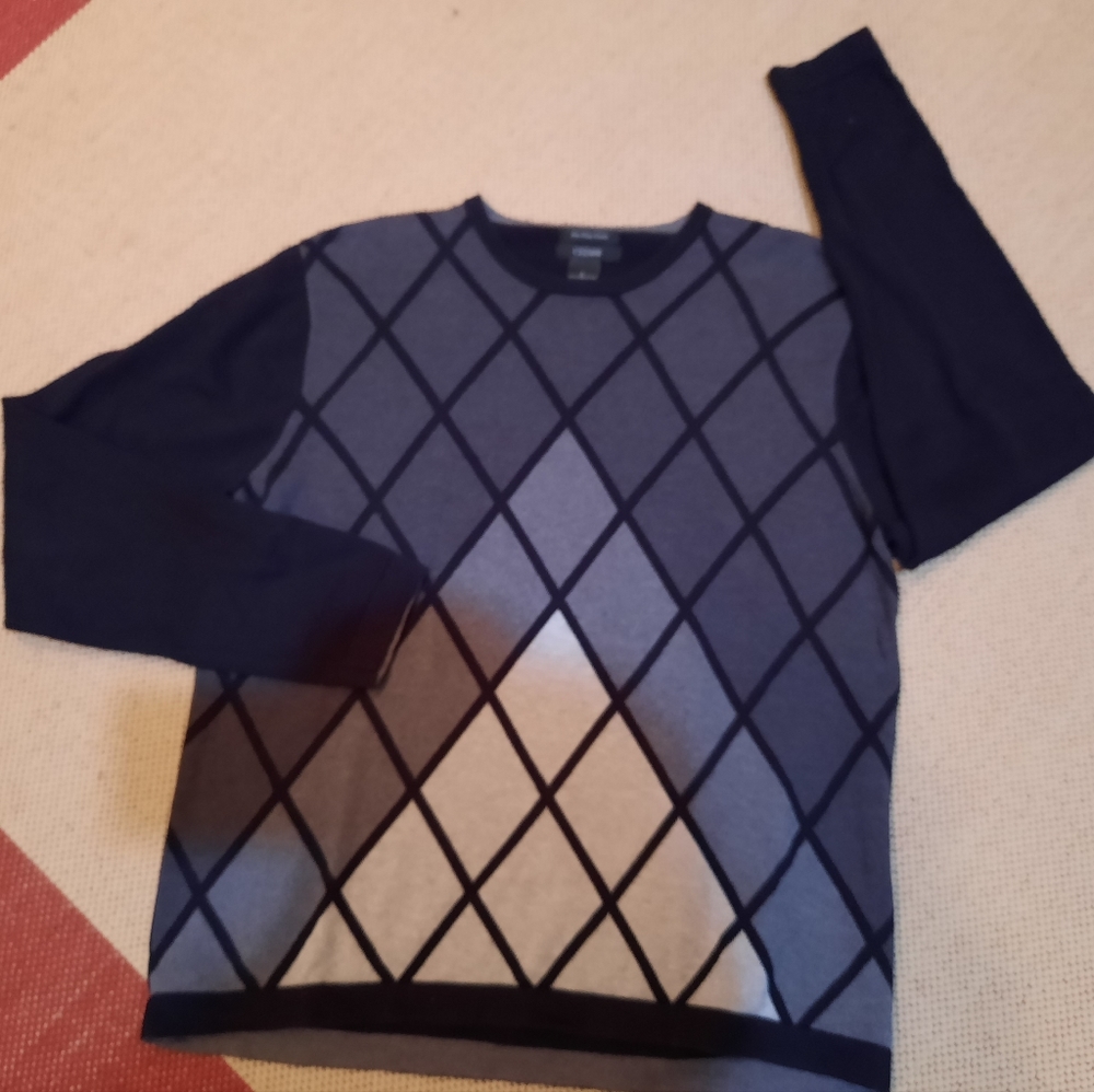 Vtg Cezani black pima cotton pullover Sweater mens L geometric ombre